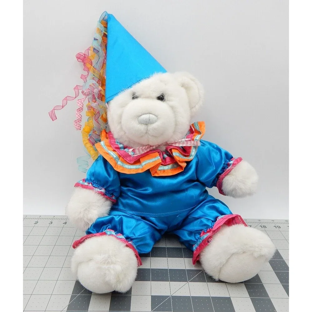 Teddy Bear Stuffers Royal Blue Clown Outfit Celebration Rainbow Streamers